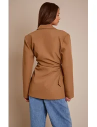 Camel Belted Trim Detail Blazer - 2