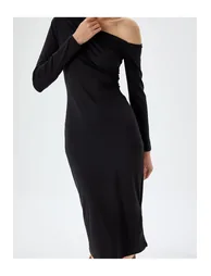 فستان ميدي بقصة ضيقة بثنيات بأكمام طويلة  - 2