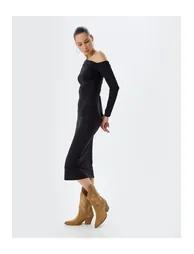 فستان ميدي بقصة ضيقة بثنيات بأكمام طويلة  - 3