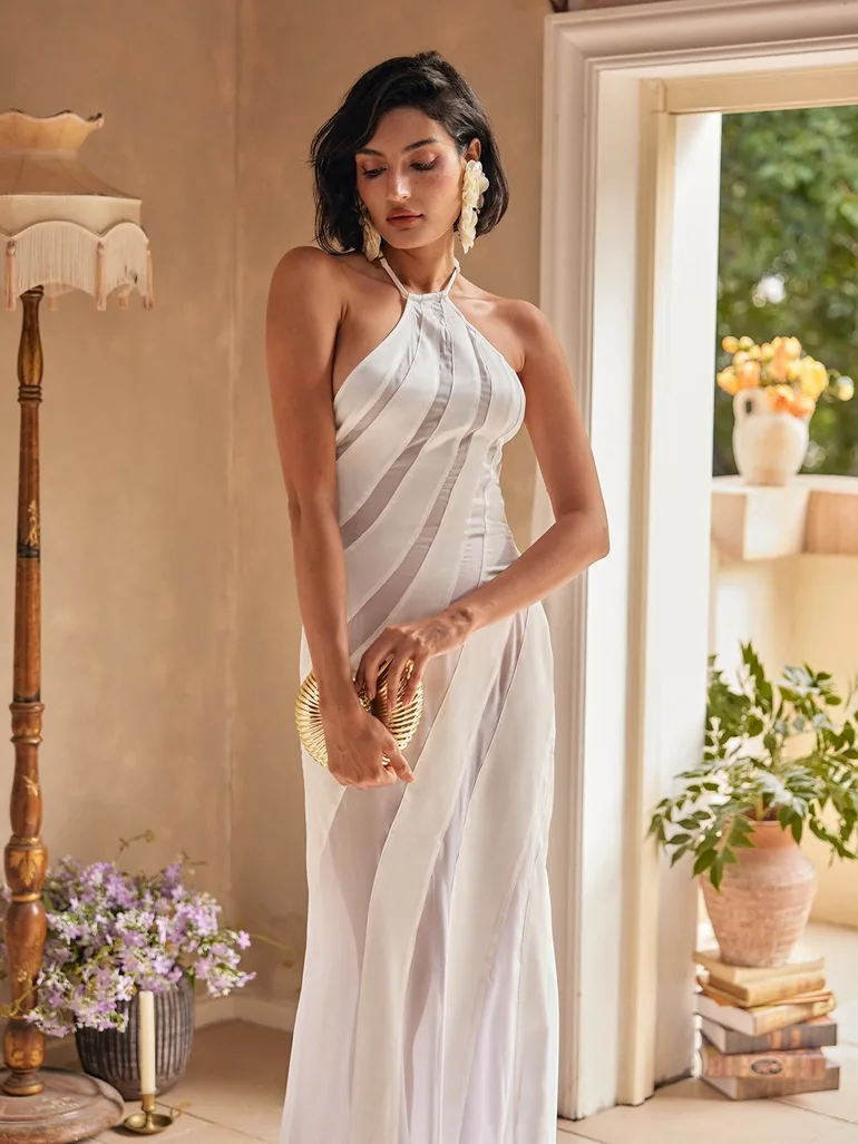Narwani Halterneck Satin Maxi Dress - 2