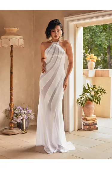 Narwani Halterneck Satin Maxi Dress