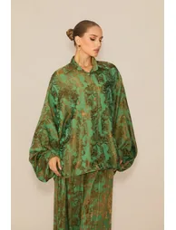 Breezy Getaway Green Printed Blouse & Pleated Wide-Leg Pants Set - 1