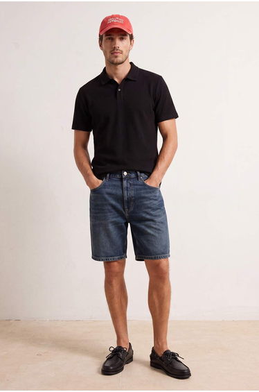 Black Regular/Normal Cut Textured Polo Neck T-Shirt