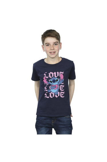 Lilo & Stitch Boys Valentine Love Cotton T-Shirt - Navy Blue