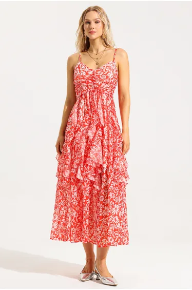 Charline Floral Ruched Ruffle Cami Dress