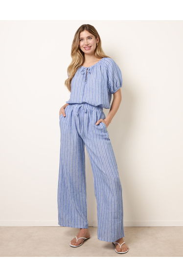 Tie Waist Stripe Wide Leg Trousers