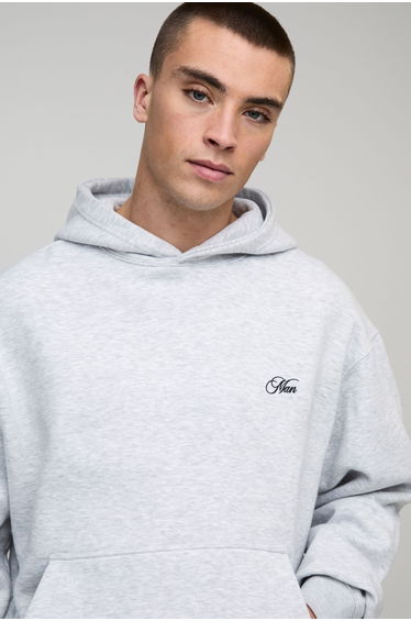 Ash Grey Oversized Boxy Brooklyn Over The Seams Print Hoodie - ash grey