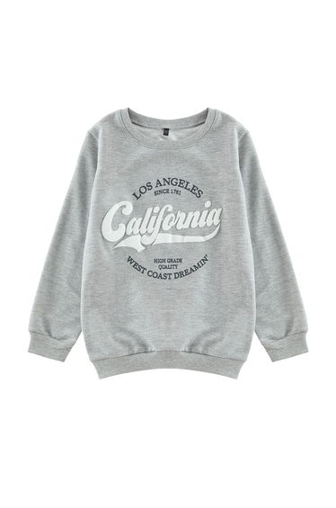 Grey Melange Slogan Cotton Knitted Sweatshirt