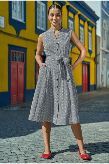 Yumi Black Broderie Anglaise Embroidered Sleeveless Shirt Dress