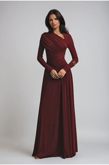 Desislav Bodycon Asymmetric Ruch Maxi Dress