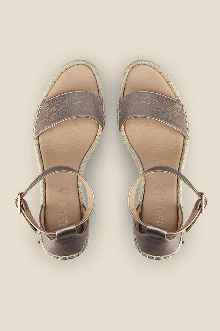 Poesy Gold Leather Wedged Espadrille - 3