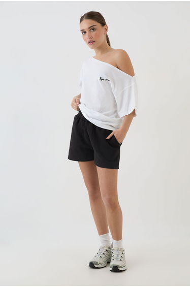 DSGN Studio Script Off The Shoulder T-Shirt - white