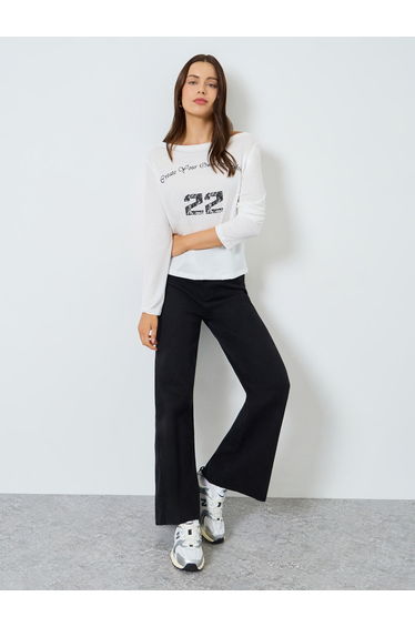 White Long Sleeve Slogan Print T-Shirt
