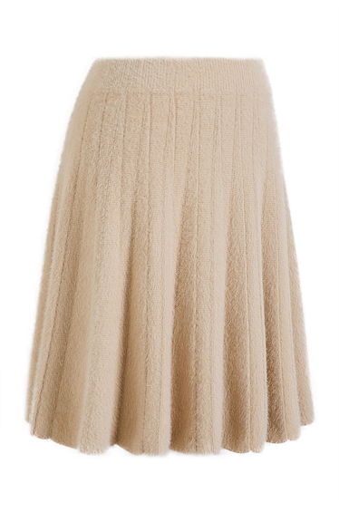 Understated Fuzzy Ribbed Knit Mini Skirt in Light Tan