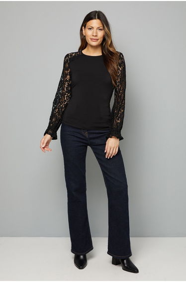 Lace Sleeve Jersey Top