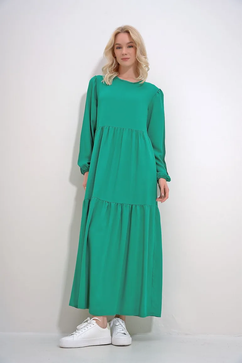 Women's Green Boat Neck Balloon Sleeve Layered Flounced Waist Belted Woven Viscose Dress Trendyol Green : Day Dresses : VogaCloset Bahrain Women's Green Boat Neck Balloon Sleeve Layered Flounced Waist Belted Woven Viscose Dress Trendyol Green : Day Dresses : VogaCloset Bahrain