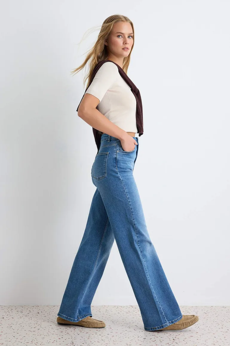 Blue Az Stretchy High Waist Wide Leg Jeans