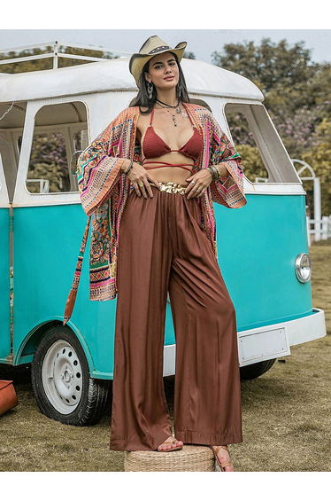 Solid Wide Leg Pleated Pants