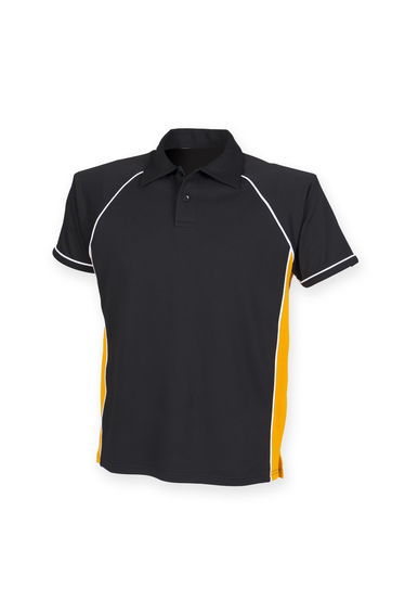 Finden & Hales Mens Piped Performance Sports Polo Shirt - Black/Amber/White