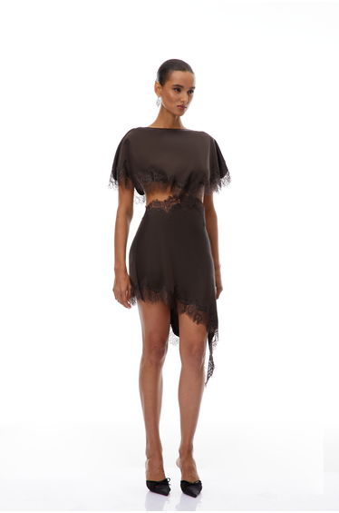 Henrik Brown Lace Trim Dress