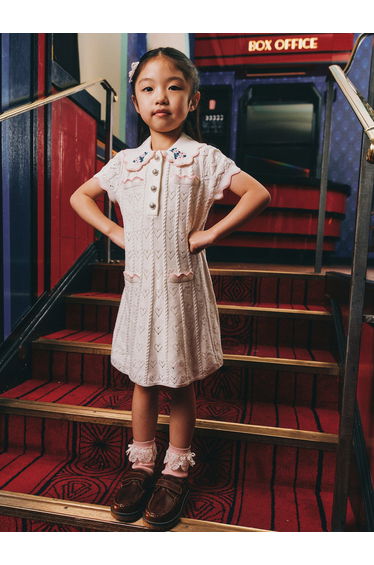 Self Portrait Girls Heart Knit Dress in Ivory
