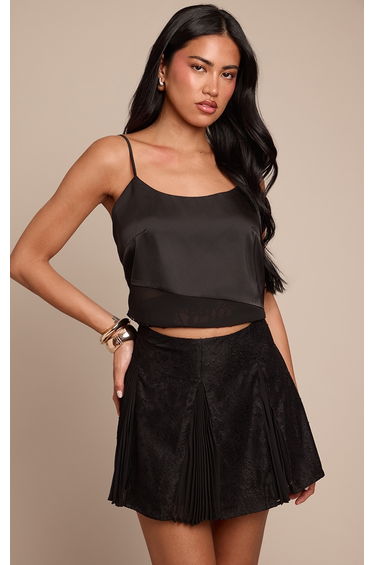 Black Lace Chiffon Godet Mini Skirt