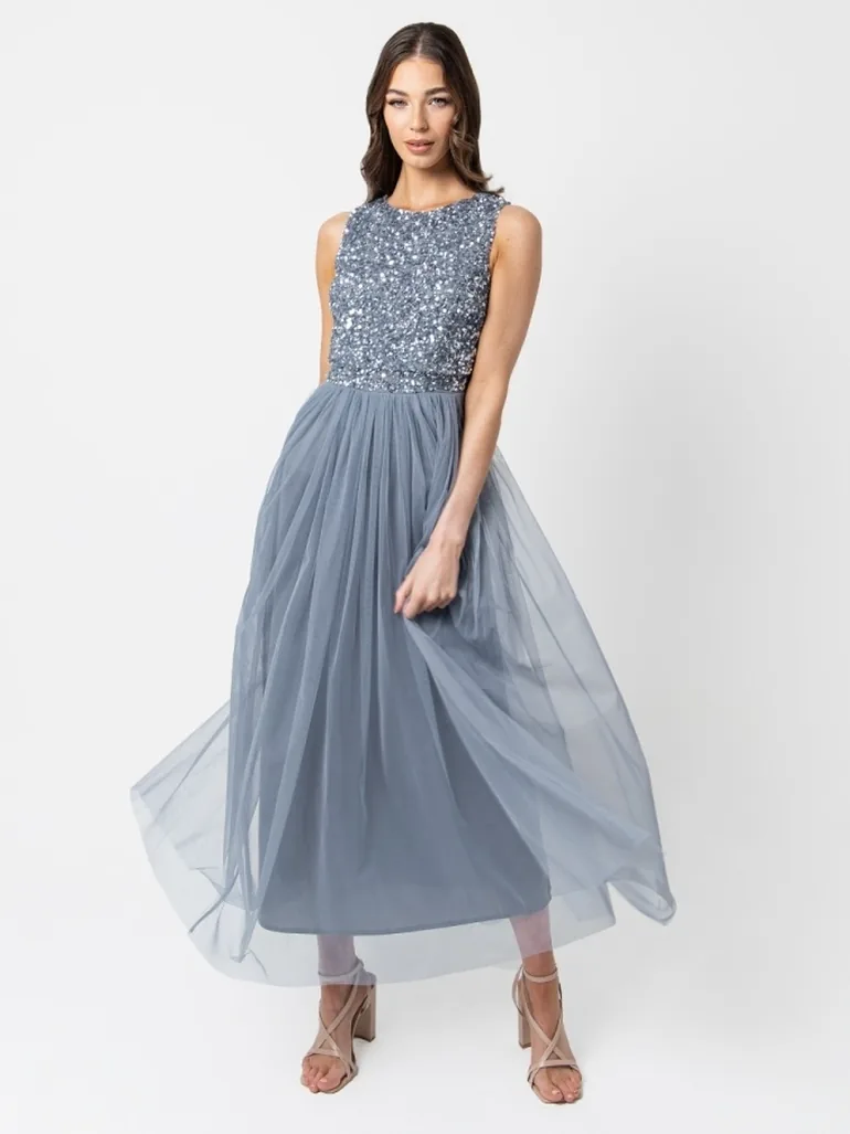 maya bridesmaid sleeveless midaxi tulle dress Maya Dresses | New Maya Deluxe Bridesmaid Sleeveless Midaxi Tulle Dress In Navy Blue Size 12 | Color: Black/Blue | Size: 12