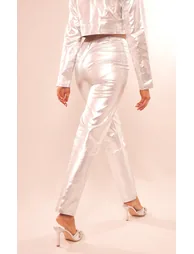 Silver Metallic Coated Denim Straight Leg Jeans - 2
