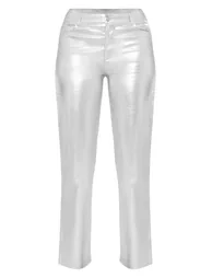 Silver Metallic Coated Denim Straight Leg Jeans - 4