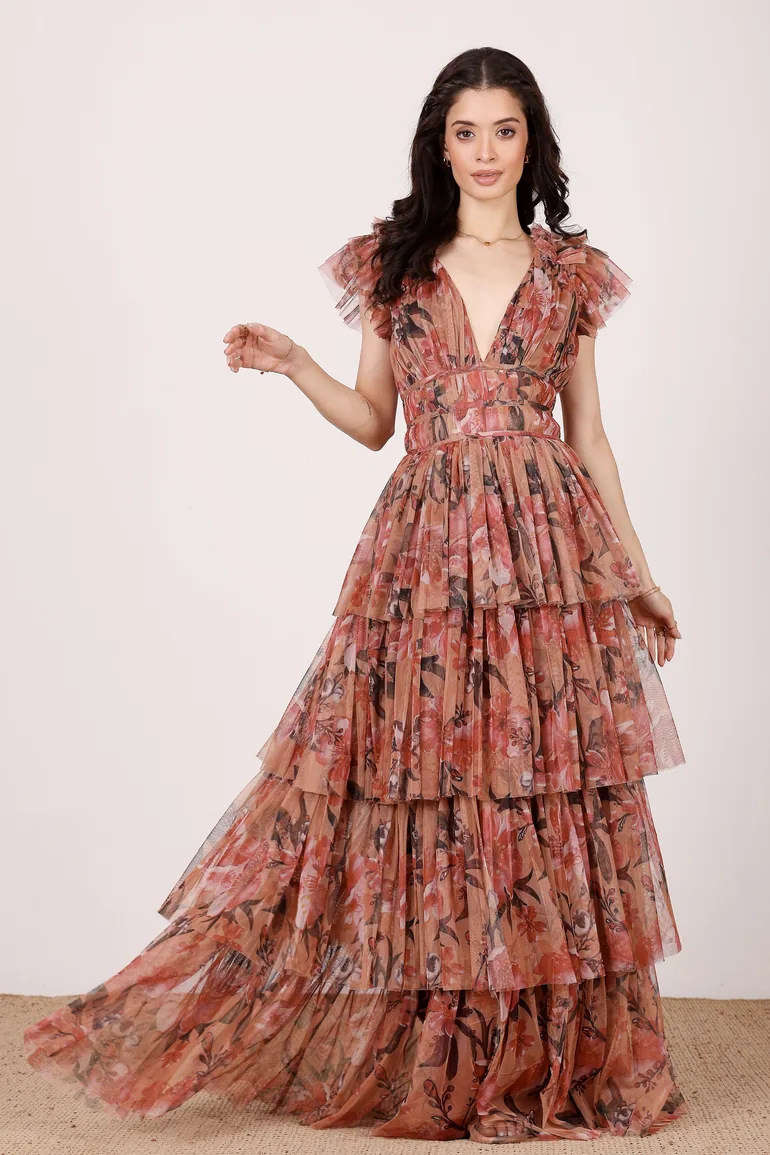 Naomi Maxi Dress in Red Rose Floral