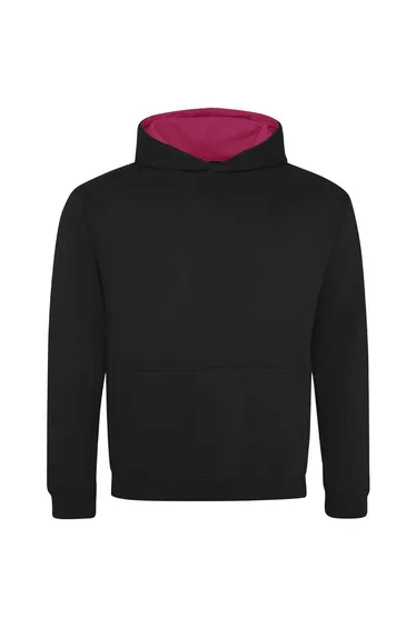 Awdis Childrens/Kids Varsity Hoodie - Jet Black/Hot Pink