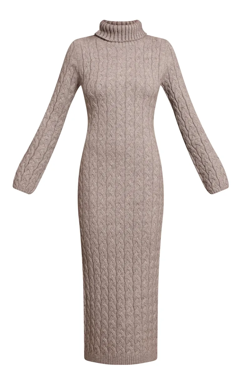 chunky cable knit jumper dress Chocolate Chunky Cable Knit Roll Neck Maxi Jumper Dress