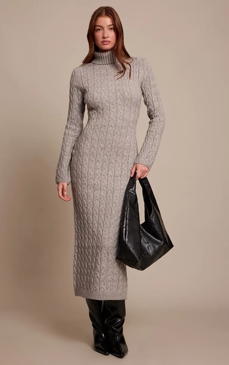 grey cable knit jumper dress Grey Sweater Dress - Midi Dress - Cable Knit Sweater Dress