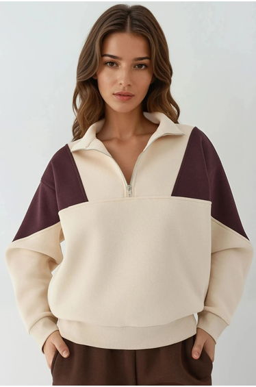 Raised Zipper Collar Comfortable Sweatshirt