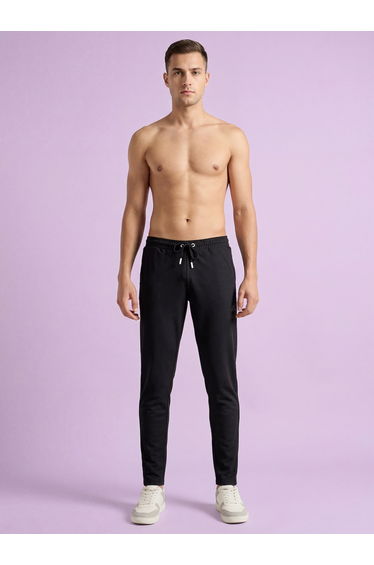Men Black Regular Fit Solid Track Pants