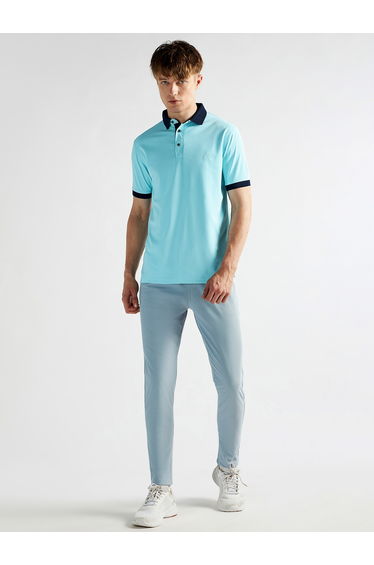 Men Blue Jacquard Collar Knitted Polo