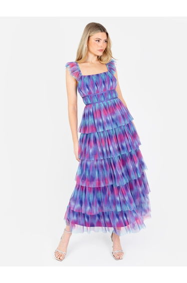 Anaya With Love Recycled Abstract Watercolour Tiered Midaxi Dress