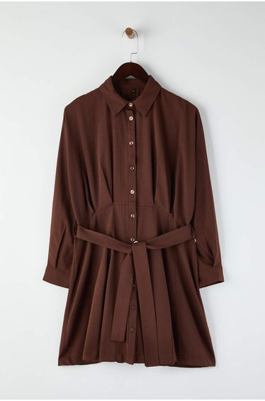 Brown Terrycotton Woven Plus Size Dress
