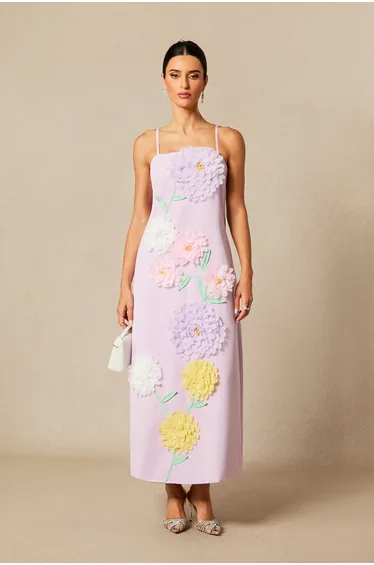 Louisa Floral Applique Spaghetti Straps Maxi Dress