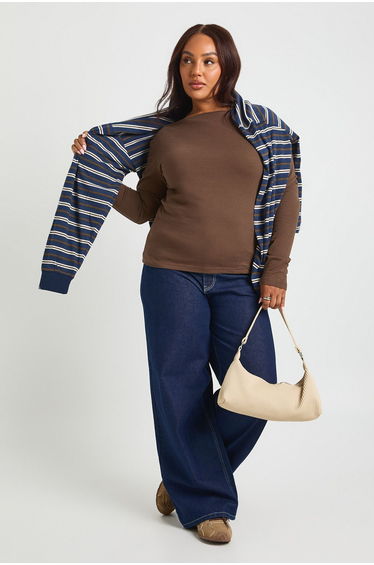 Plus Cotton Scoop Neck & Back Top - chocolate