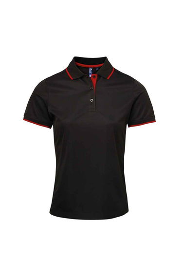 Premier Womens/Ladies Coolchecker Contrast Pique Polo Shirt - Black/Red