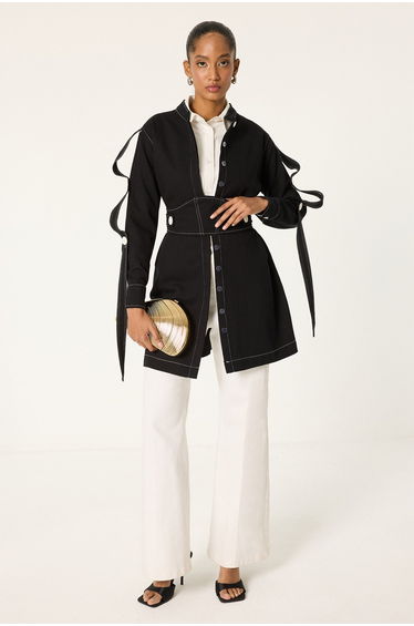 CONTRAST STITCHED BELTED SAFARI JACKET