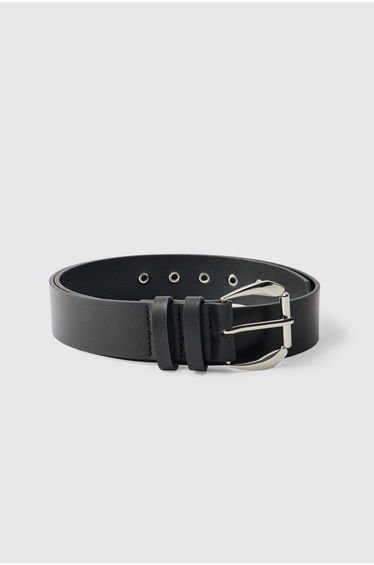 PU Black Belt With Silver Buckle - black