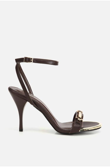 Women's brown gold Accessory Detail high heeled evening shoes