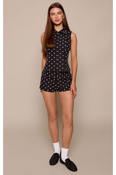 Black Polka Dot Tailored Hot Pants