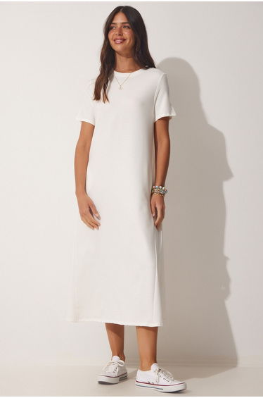 Women's Ecru A-Cut Combed Combed Summer Dress
