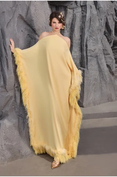 Feather Halter Neck Tie-Up Maxi Dress