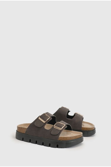 Mae Platform Faux Suede Buckle Footbed Slider