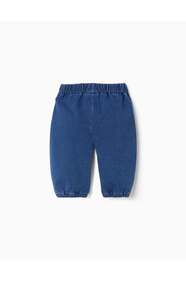 Cotton denim trousers with decorative buttons for newborns blue