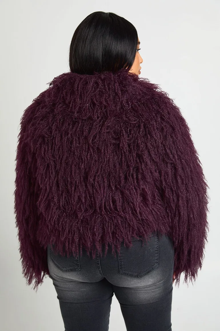 Plus Shaggy Faux Fur Jacket - plum - 3
